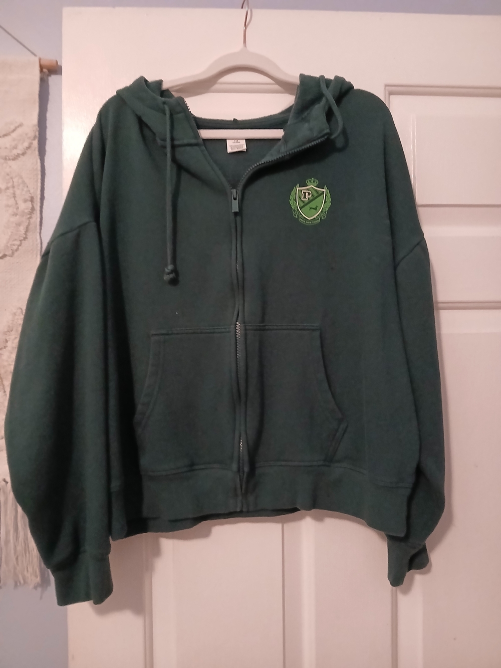 PINK Victoria's Secret Dark Green Zip-Up Hoodie with Crest